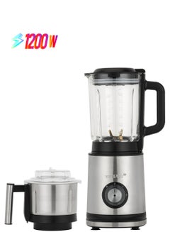 GEEPAS 2-in-1 Professional Blender 1200W | Powerful Motor and Sharp Titanium Blades| 2.2 Liter Transparent Jar and Stainless Steel Grinder Attachment | 2 Speed Settings with LED Light Indicator| 2 Years Warranty 2.2 L 1200 W GSB44050 Silver/ Black  - Image 1