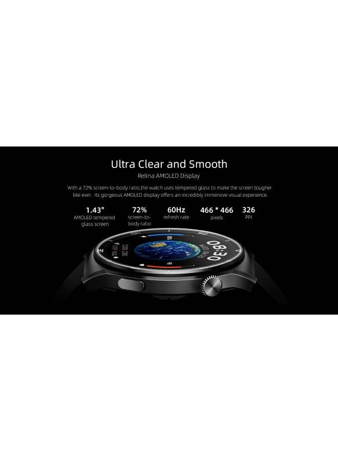 كيو سي واي ساعة ذكية GT2 مع بلوتوث 5.0 للمكالمات والرسائل شاشة AMOLED بحجم 1.43 بوصة 60HZ مراقب نبضات القلب وSpO2 مراقب النوم عمر بطارية طويل تحكم باللمس تطبيق - Image 4