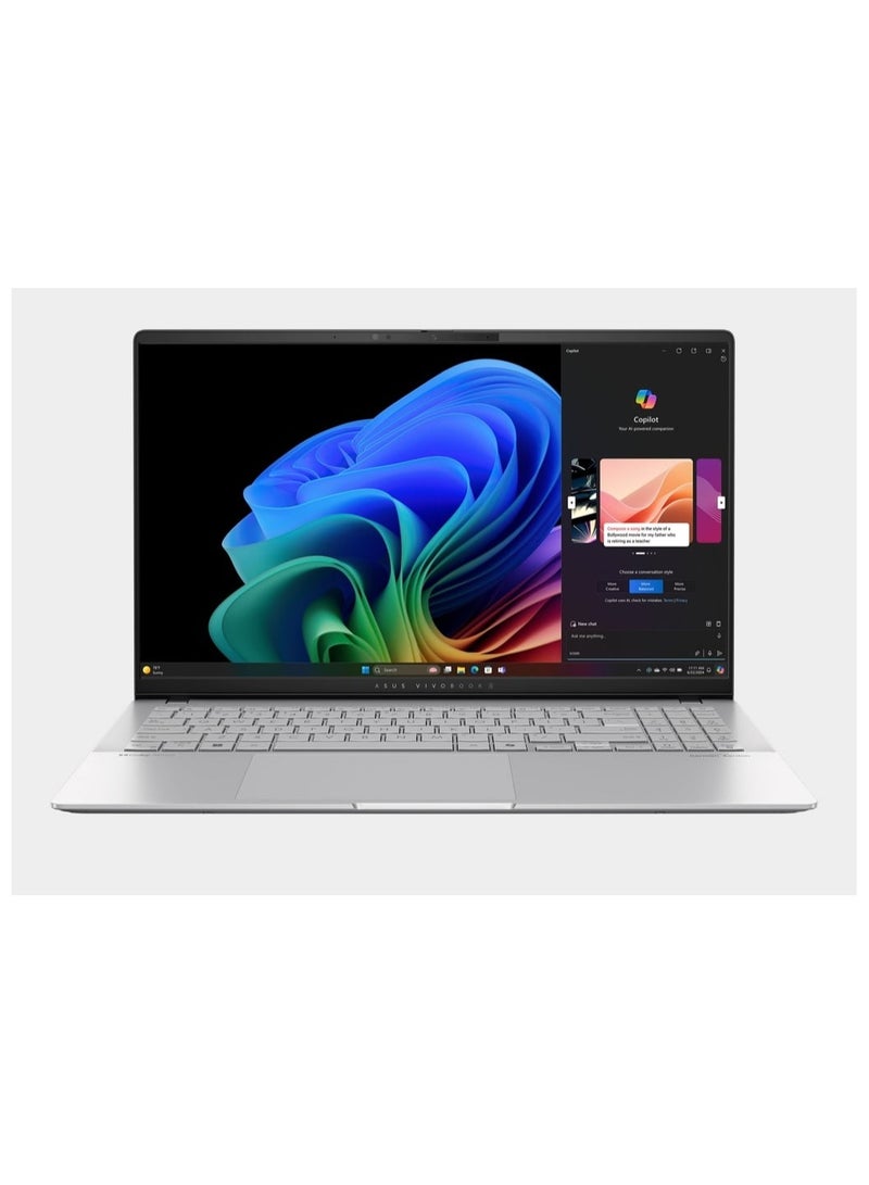 أسوس - ASUS Vivobook S 15 OLED S5507QA-MA037W Sales Model Name : S5507QA-MA037W Processor : intel core ultra 7 155H 3.4GHz memory : 16GB DDR5 on board Storage : 512GB M.2 NVMe™ SSD Brands Asus, ASUS VivoBook English/Arabic Cool Silver - Image 1