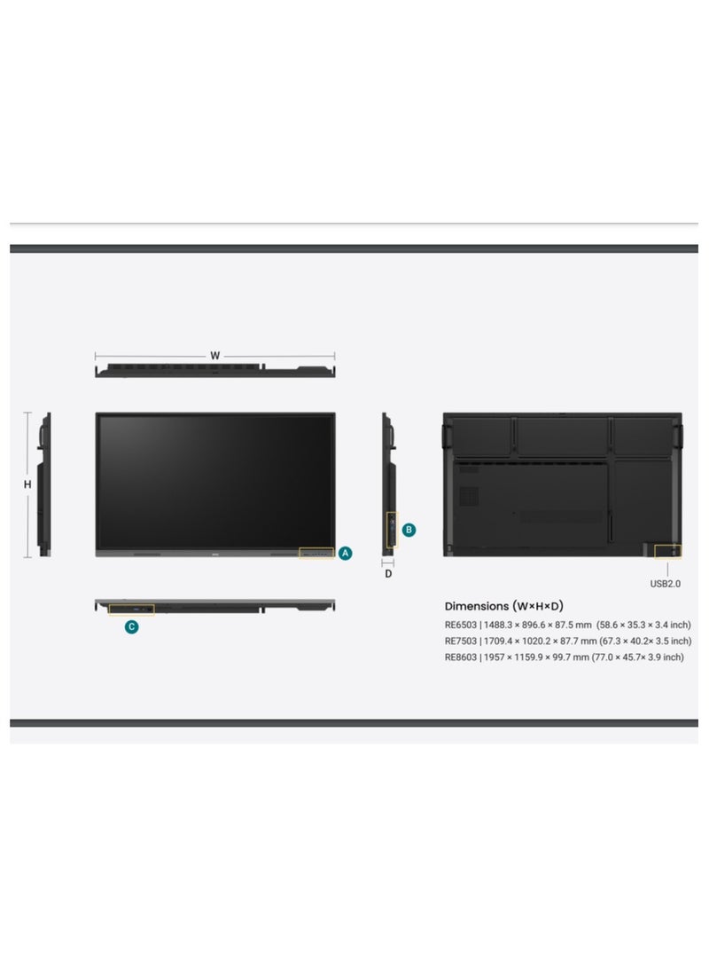 BenQ - RE7503A Essential 75" 4K UHD Interactive Display with (Android/Windows) | Touchscreen with EZWrite, InstaShare, Germ-Resistant Surface, Built-in Speakers & Remote Management | Universal Adjustable Interactive Display Black - Image 1