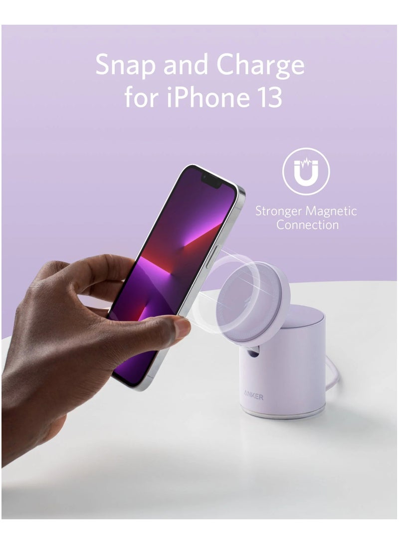 Anker - Magnetic Wireless Charger (MagGo), 2 In 1 Wireless Charging Station With 20W USB-C Charger, For iPhone 13/12 Series, AirPods Pro Interstellar Purple - Image 1