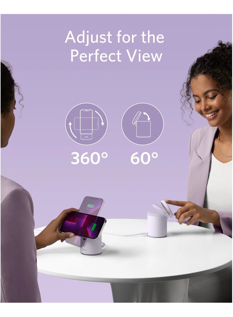 Anker - Magnetic Wireless Charger (MagGo), 2 In 1 Wireless Charging Station With 20W USB-C Charger, For iPhone 13/12 Series, AirPods Pro Interstellar Purple - Image 1