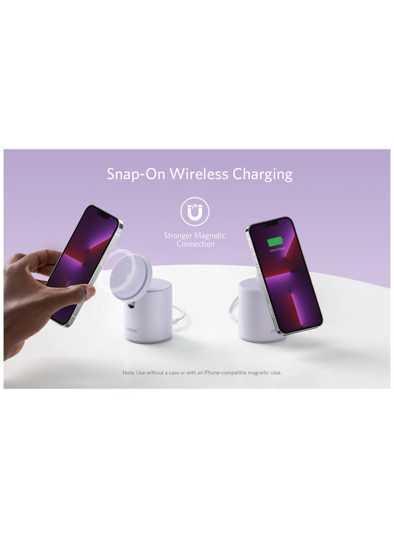 Anker - Magnetic Wireless Charger (MagGo), 2 In 1 Wireless Charging Station With 20W USB-C Charger, For iPhone 13/12 Series, AirPods Pro Interstellar Purple - Image 1