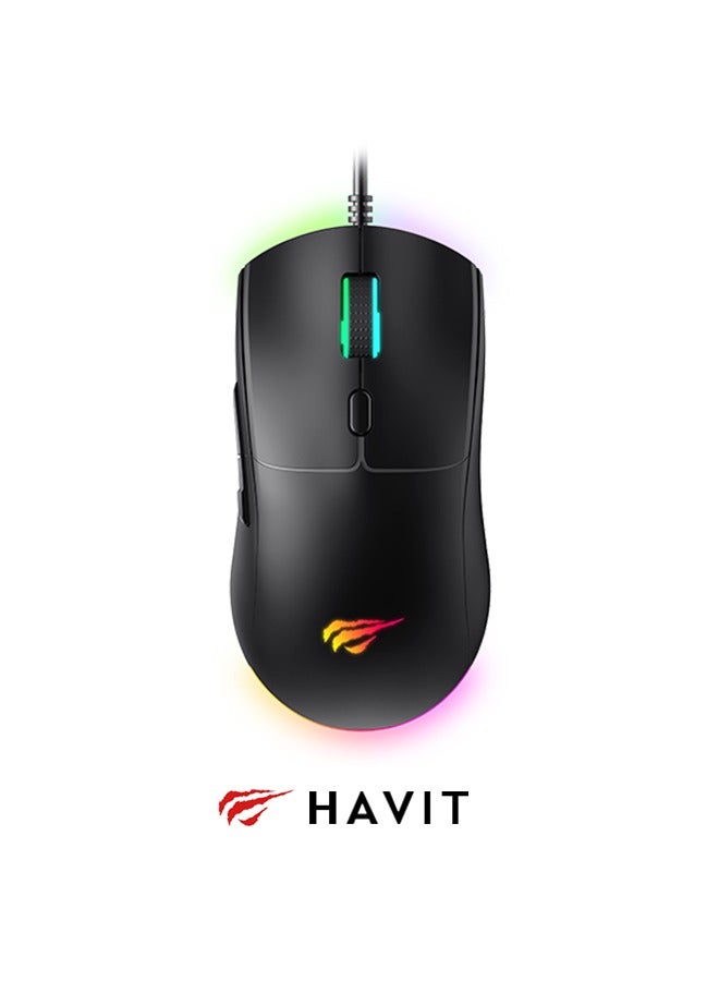 havit PC Gaming Mouse, Wired Mouse With RGB Backlight, High Sensitivity Computer Mouse For Competitive Fps Games, Office - Image 1