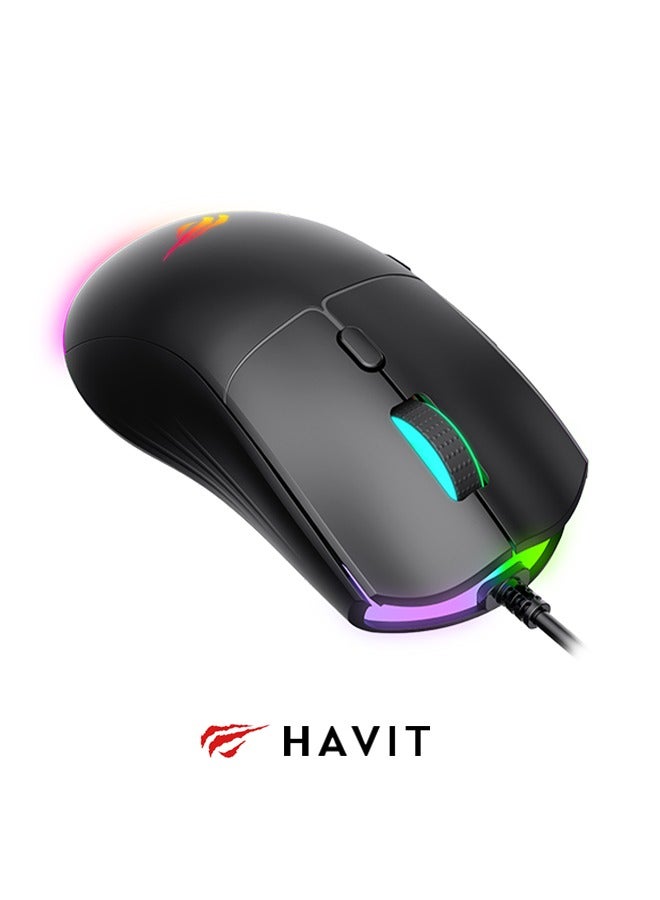 havit PC Gaming Mouse, Wired Mouse With RGB Backlight, High Sensitivity Computer Mouse For Competitive Fps Games, Office - Image 3