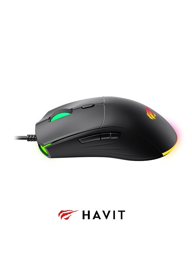 havit PC Gaming Mouse, Wired Mouse With RGB Backlight, High Sensitivity Computer Mouse For Competitive Fps Games, Office - Image 2