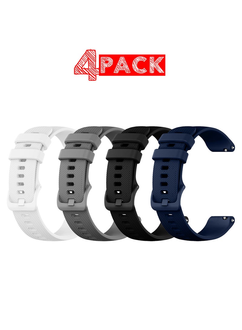 MARGOUN 4Packs 20mm Silicone Band for Samsung Galaxy Watch 7 6 5 4 FE Band 40mm 44mm/Galaxy Watch 6 4 Classic Band 47mm 46mm 43mm 42mm / 20mm Silicone Sport Strap Bracelet Wristband / White Black Grey Blue  - Image 1