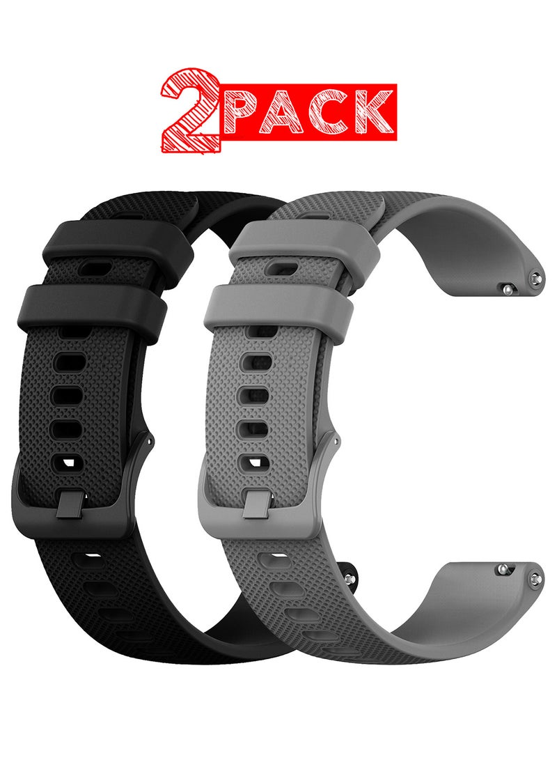 MARGOUN 2Packs 20mm Silicone Band for Samsung Galaxy Watch 7 6 5 4 FE Band 40mm 44mm/Galaxy Watch 6 4 Classic Band 47mm 46mm 43mm 42mm / 20mm Silicone Sport Strap Bracelet Wristband Grey Black - Image 1