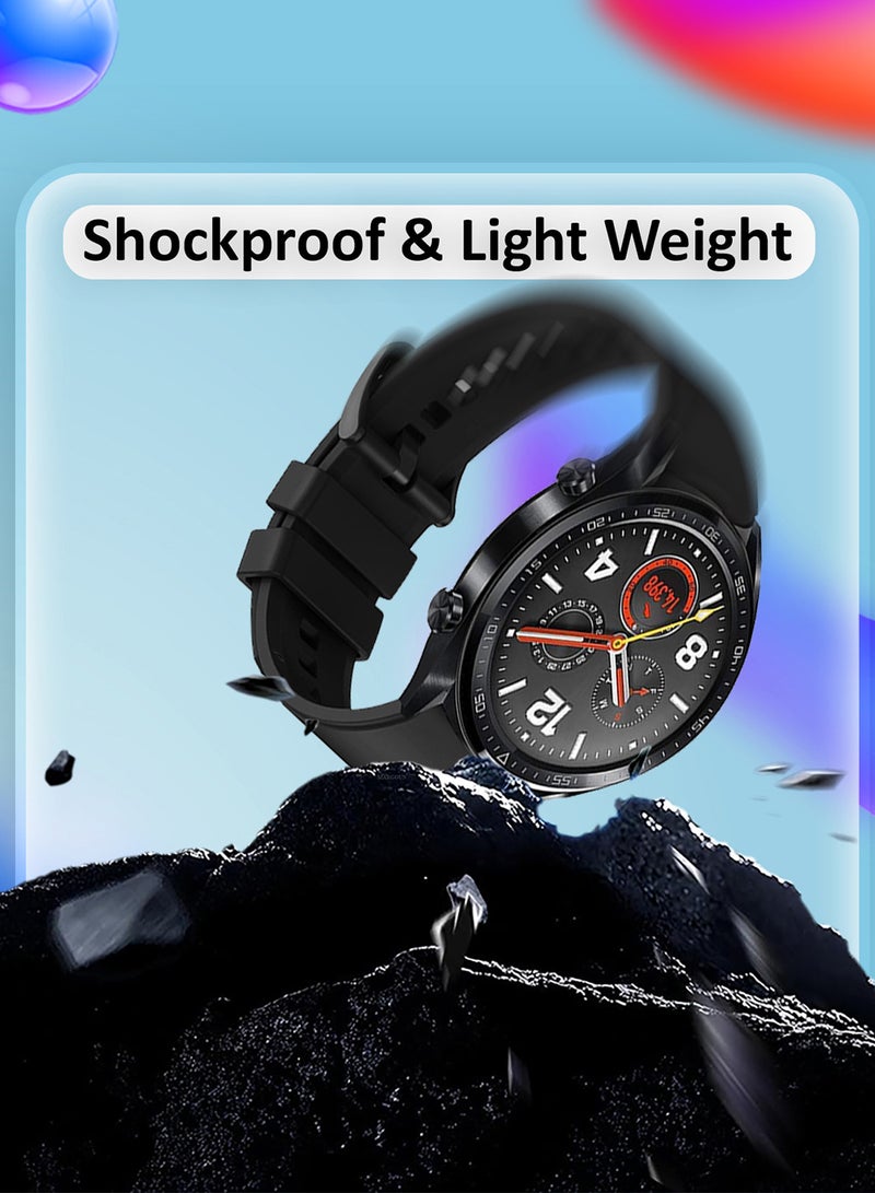 MARGOUN (For Huawei GT Series) 22mm Silicone Straps Watch Band Strap for Huawei GT3 / Huawei GT3 pro/Huawei GT/Huawei GT 2 (46mm) Watch Band/Huawei Watch GT2 Pro Strap/Samsung Galaxy Watch 46mm / Galaxy Watch 3 45mm - Black - Image 5