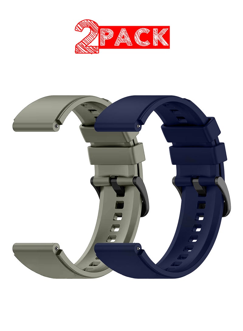 MARGOUN (For Huawei GT Series) 2Packs, 22mm Silicone Straps Watch Band Strap for Huawei GT3 / Huawei GT3 pro/Huawei GT/Huawei GT 2 (46mm) Watch Band/Huawei Watch GT2 Pro Strap/Samsung Galaxy Watch 46mm / Galaxy Watch 3 45mm - Grey Navy Blue - Image 1