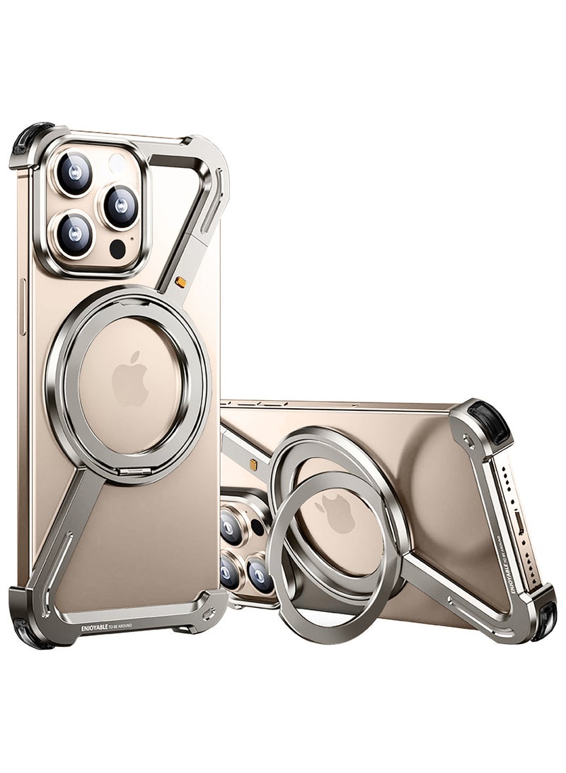 MARGOUN (For Apple iPhone 15 Pro Max) 2Packs, Z-Shaped MagSafe Case with Metal Stand and 360° Rotation Metal Case Cover with Shockproof Screen Protector - Natural Titanium-2 - Image 5