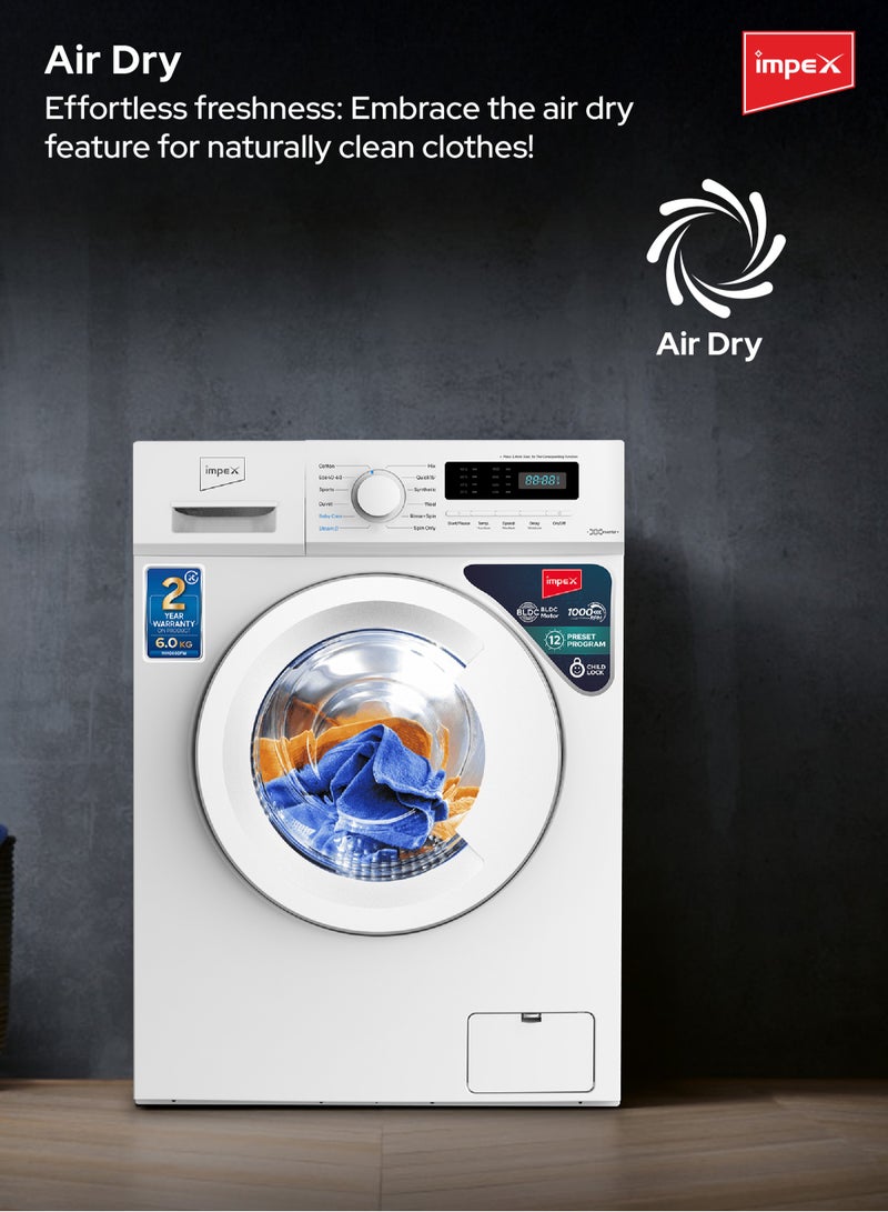 إمبكس - 6Kg Fully-Automatic Front Load Washing Machine,12 Preset Program, BLDC Inverter Motor, LED Display, Child Safety Lock, IPX4 Waterproof, 6 kg WM0600FW White - Image 1