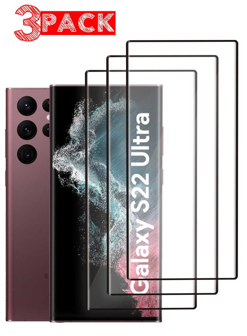 MARGOUN (for Samsung Galaxy S22 Ultra) 3Packs Tempered 3D Glass Screen Protector Scratch Resistant and Bubble-Free Installation - Side Black Clear-3 - Image 1