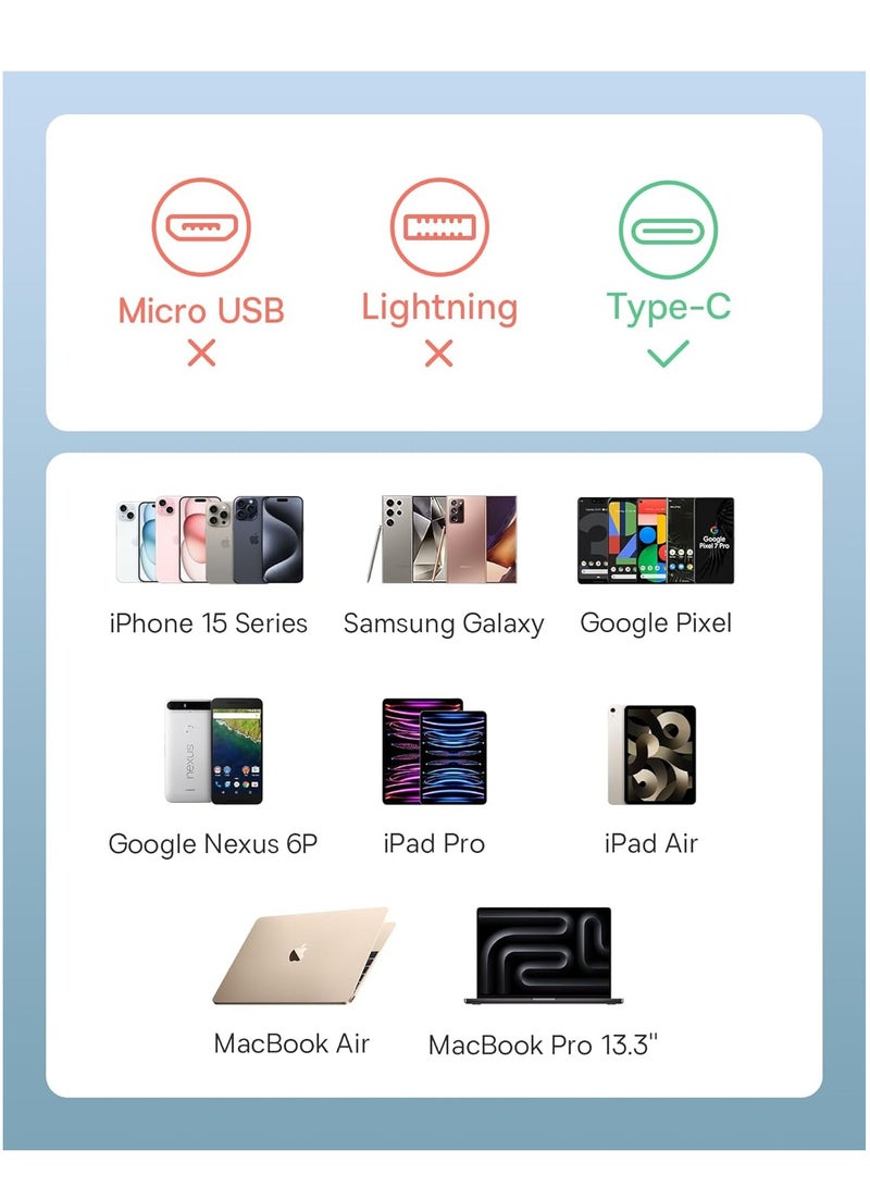 Baseus - USB-C Cable, 60W (1m) Ultra Mini Retractable USB-C to USB-C PD 3A Fast Charging Cable, 4-Stage Length Preset USB Type C Charger for iPhone 16/15/Pro/Plus/Max, MacBook, iPad Pro, Galaxy S24/S23, Samsung, Android, and USB-C Devices with Data Transfer Support 60W- White - Image 1