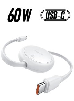 Baseus USB-C Cable, 60W (1m) Ultra Mini Retractable USB-C to USB-C PD 3A Fast Charging Cable, 4-Stage Length Preset USB Type C Charger for iPhone 16/15/Pro/Plus/Max, MacBook, iPad Pro, Galaxy S24/S23, Samsung, Android, and USB-C Devices with Data Transfer Support 60W- White  - Image 1