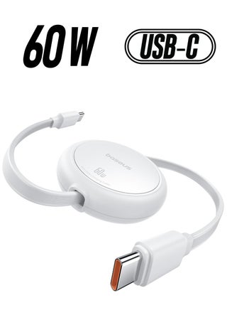 USB-C Cable, 60W (1m) Ultra Mini Retractable USB-C to USB-C PD 3A Fast Charging Cable, 4-Stage Length Preset USB Type C Charger for iPhone 16/15/Pro/Plus/Max, MacBook, iPad Pro, Galaxy S24/S23, Samsung, Android, and USB-C Devices with Data Transfer Support 60W- White - pnsku/N70137127V/45/_/1738232902/3015c5ca-f606-4c16-95c0-fee1bf113fa2