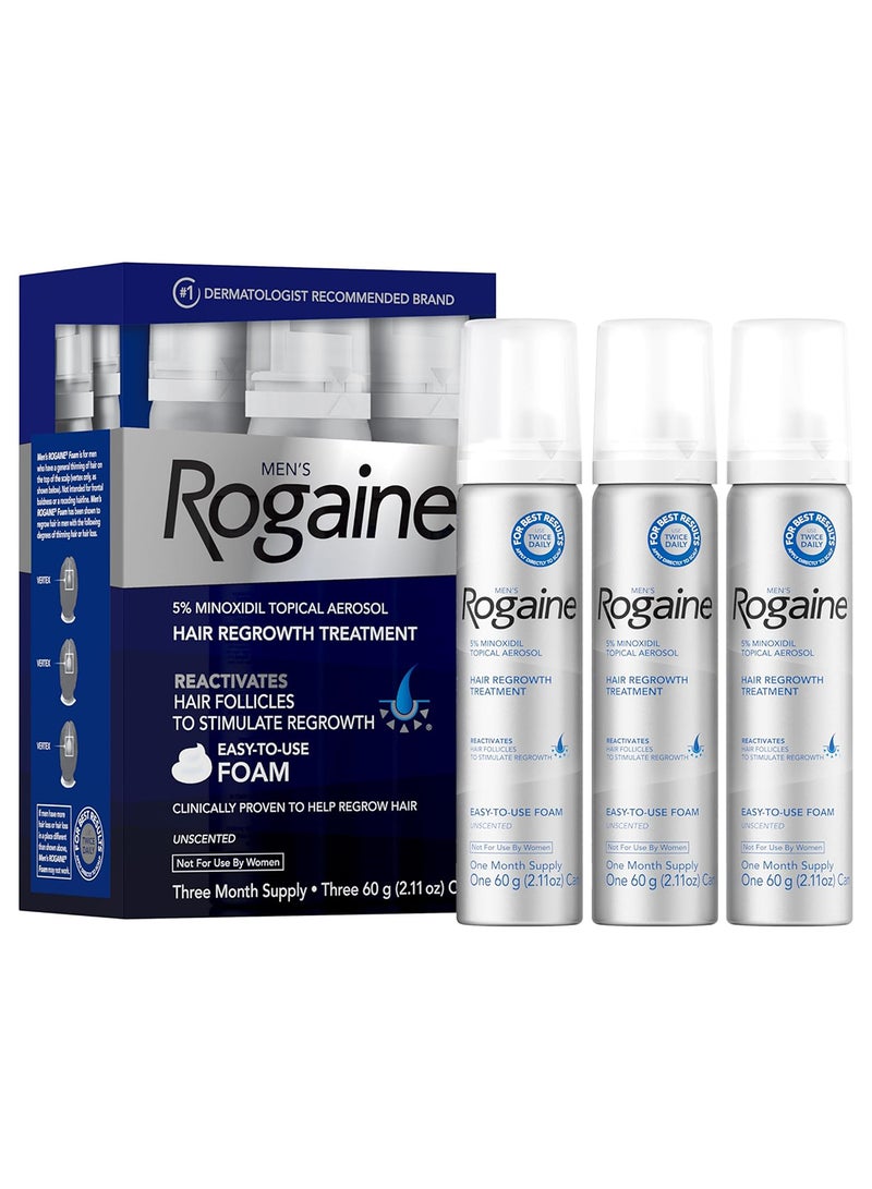 Rogaine Men's Rogaine 5% Minoxidil Foam Topical Aerosol Hair Regrowth Treatment,  3 Month's Supply, 2.11 OZ - Image 1