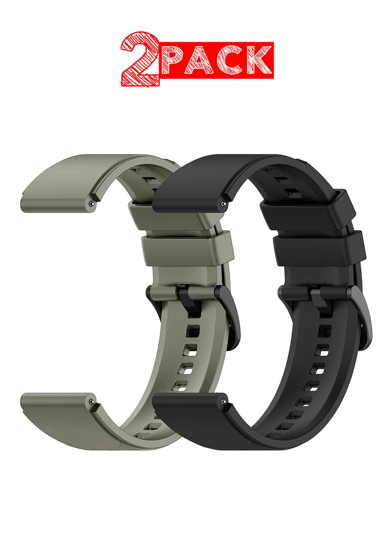 MARGOUN (For Huawei GT Series) 2Packs, 22mm Silicone Straps Watch Band Strap for Huawei GT3 / Huawei GT3 pro/Huawei GT/Huawei GT 2 (46mm) Watch Band/Huawei Watch GT2 Pro Strap/Samsung Galaxy Watch 46mm / Galaxy Watch 3 45mm - Grey Black - Image 1