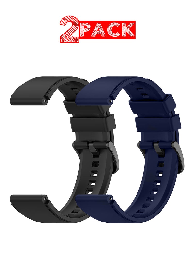 MARGOUN (For Huawei GT Series) 2Packs, 22mm Silicone Straps Watch Band Strap for Huawei GT3 / Huawei GT3 pro/Huawei GT/Huawei GT 2 (46mm) Watch Band/Huawei Watch GT2 Pro Strap/Samsung Galaxy Watch 46mm / Galaxy Watch 3 45mm - Black Navy Blue  - Image 1