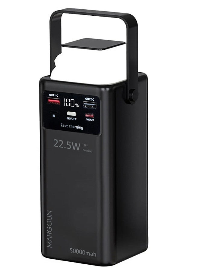 MARGOUN - 50000 mAh 2 Packs PD Power Bank with LED Display and 22.5W Fast Charging with 4 Built-in Cables and Camping Lamp - Black-2 - Image 1