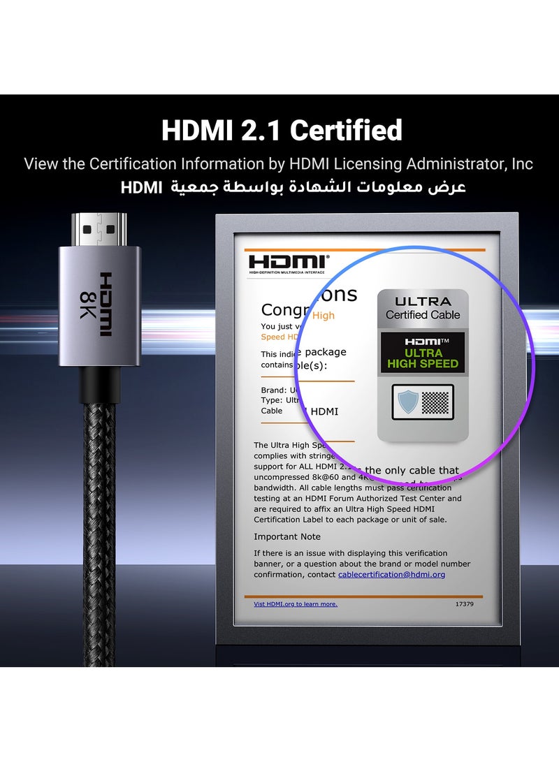 Ugreen HDMI 2.1 Cable(1M) 48Gbps Certified Ultra High-Speed HDMI Cord, 8K@60HZ,4K@240HZ/144HZ/120HZ, Support eARC/Dolby/HDR 10+/HDCP 2.2&2.3, Compatible for PS5/Xbox Series X/MacBook Pro/Blu-ray Grey" Grey  - Image 2