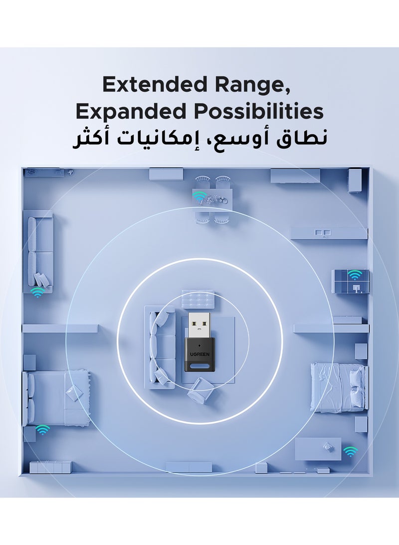 يو جرين - محول بلوتوث 5.4 للكمبيوتر الشخصي، جهاز استقبال وبث بلوتوث USB يعمل بنظام التشغيل Windows 11/10/8.1، الكمبيوتر المحمول، لوحة المفاتيح، الماوس، مكبر الصوت، سماعة الرأس، وحدة تحكم PS5/Xbox/Switch أسود - Image 1
