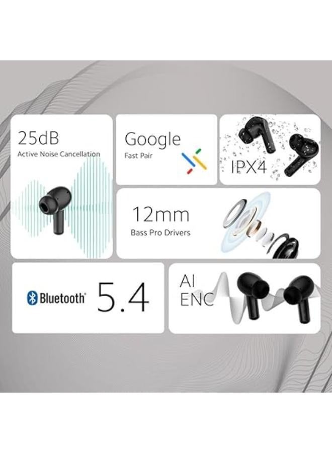 شاومي - Redmi Buds 5A, Active Noise Cancelling True Wireless Earbuds, Upto 30hr Playtime, AI Powered ENC for Clear Calls, Bluetooth V5.4, Low Latency Gaming Mode with Touch Controls Black - Image 1