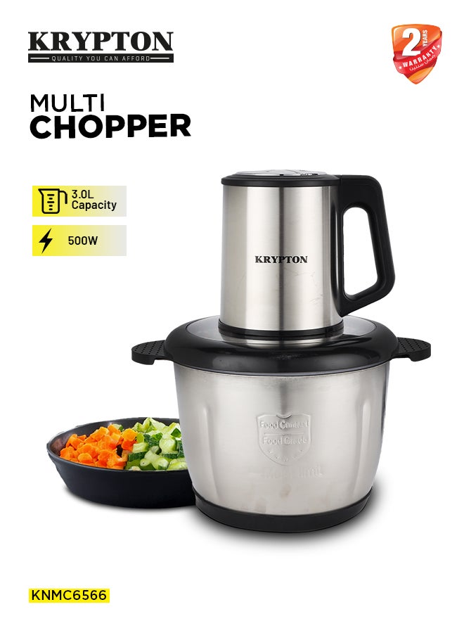 KRYPTON 3.0 L Multi Chopper- Compact Multi-Purpose Chopping Machine, Stainless Steel Gear, Blade Assembly, Cutter Pole | 3 Buttons, 2 Speeds, Suitable for Vegetables, Fruits, Meat | Egg Beating Function, Fast & Effective Mincing 3 L 500 W KNMC6566 Silver/Black - Image 1