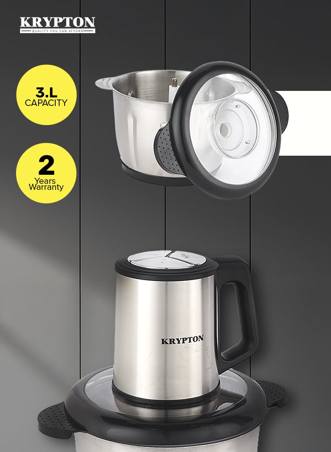 KRYPTON 3.0 L Multi Chopper- Compact Multi-Purpose Chopping Machine, Stainless Steel Gear, Blade Assembly, Cutter Pole | 3 Buttons, 2 Speeds, Suitable for Vegetables, Fruits, Meat | Egg Beating Function, Fast & Effective Mincing 3 L 500 W KNMC6566 Silver/Black - Image 2