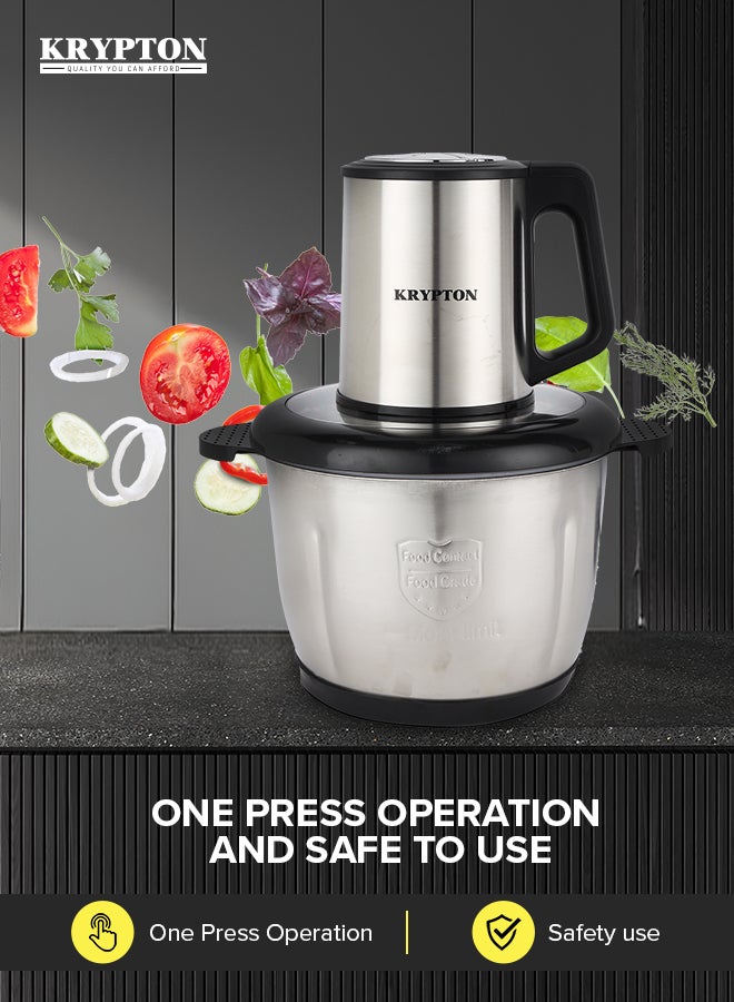 KRYPTON 3.0 L Multi Chopper- Compact Multi-Purpose Chopping Machine, Stainless Steel Gear, Blade Assembly, Cutter Pole | 3 Buttons, 2 Speeds, Suitable for Vegetables, Fruits, Meat | Egg Beating Function, Fast & Effective Mincing 3 L 500 W KNMC6566 Silver/Black - Image 4