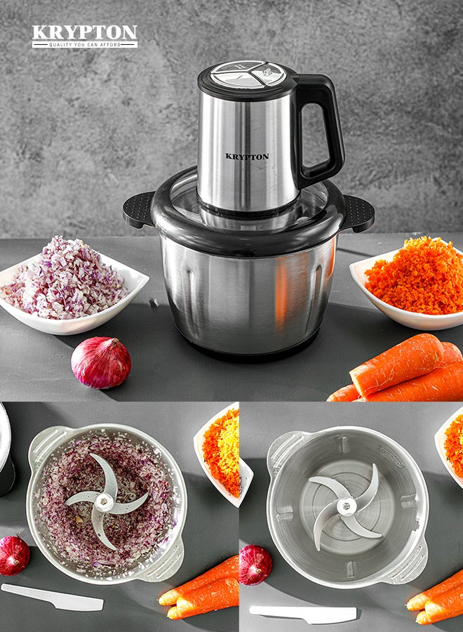 KRYPTON 3.0 L Multi Chopper- Compact Multi-Purpose Chopping Machine, Stainless Steel Gear, Blade Assembly, Cutter Pole | 3 Buttons, 2 Speeds, Suitable for Vegetables, Fruits, Meat | Egg Beating Function, Fast & Effective Mincing 3 L 500 W KNMC6566 Silver/Black - Image 5