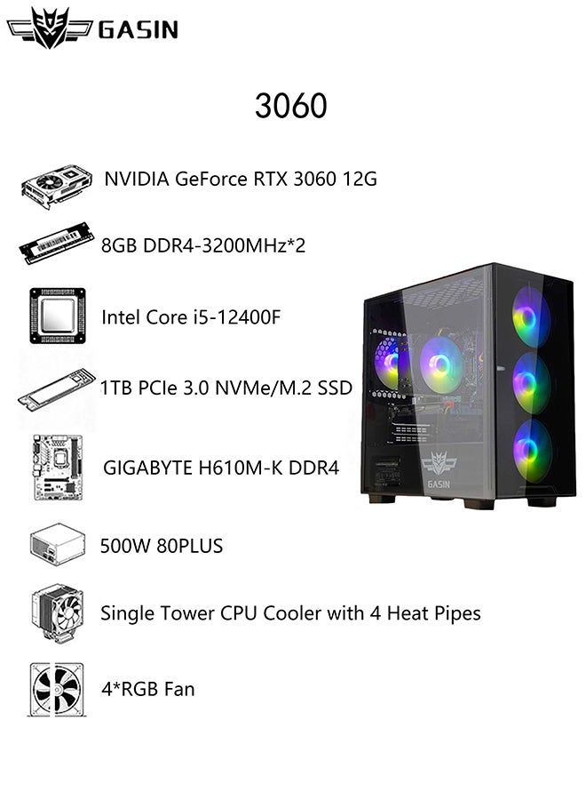 غاز جهاز ألعاب الكمبيوتر بمعالج Core i5-12400F/1TB SSD/16GB RAM 3200MB DDR4/Windows 10 أو 11/NVIDIA GeForce RTX 3060 12G - Image 3