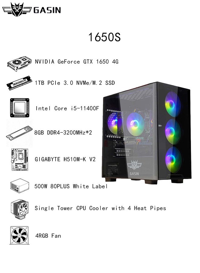 غاز كمبيوتر ألعاب بمعالج Core i5-11400F/قرص اس اس دي سعة 1 تيرابايت/ذاكرة وصول عشوائي (رام) سعة 16 جيجابايت/ذاكرة وصول عشوائي (رام) سعة 3200 ميجابايت/نظام تشغيل ويندوز 11/بطاقة رسومات NVIDIA GeForce GTX 1650 Super Graphics سعة 4 جيجابايت/ أسود - Image 4