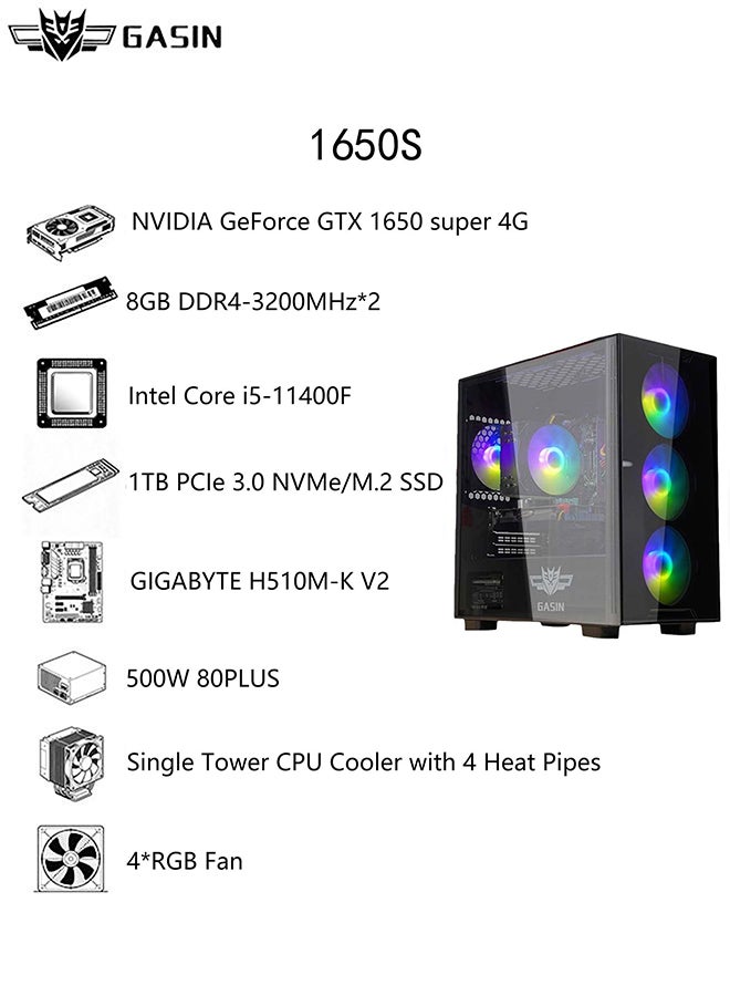 غاز كمبيوتر ألعاب بمعالج Core i5-11400F/قرص اس اس دي سعة 1 تيرابايت/ذاكرة وصول عشوائي (رام) سعة 16 جيجابايت/ذاكرة وصول عشوائي (رام) سعة 3200 ميجابايت/نظام تشغيل ويندوز 11/بطاقة رسومات NVIDIA GeForce GTX 1650 Super Graphics سعة 4 جيجابايت/ أسود - Image 3