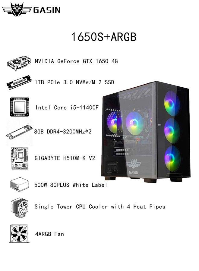 Gasin Gaming PC With Core i5-11400F Processor/1TB SSD/16GB RAM 3200MHz DDR4/Windows 11/4GB NVIDIA GeForce GTX 1650 Super Graphics/ Integrated ARGB Led Lights Black - Image 3