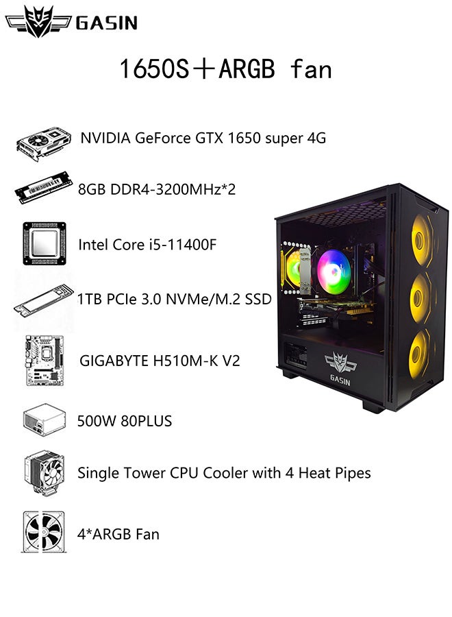 غاز جهاز ألعاب نواة مزود بالمعالج كور i5-11400F، وقرص تخزين إلكتروني بسعة 1 تيرابايت، وذاكرة عشوائية بسعة 16 غيغابايت بتردد 3200 ميغاهرتز، ونظام التشغيل ويندوز 11، وبطاقة رسوميات من نوع إنفيديا جيفورس جي تي إكس 1650 سوبر. - Image 3
