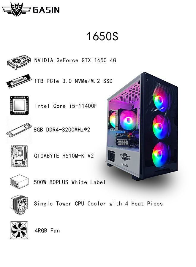 غاز كمبيوتر ألعاب بمعالج Core i5-11400F/ذاكرة وصول عشوائي (رام) سعة 16 جيجابايت/محرك أقراص صلبة سعة 1 تيرابايت/بطاقة رسومات NVIDIA GeForce GTX 1650 Super سعة 4 جيجابايت/نظام تشغيل ويندوز 11 أبيض - Image 4