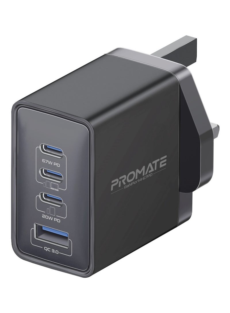 بروميت 67W USB-C GaN Wall Charger, Ultra-Compact Dual USB-C Power Delivery Laptop Charger with 22.5W Qualcomm QC 3.0 Port, 20W Type-C Black  - Image 1