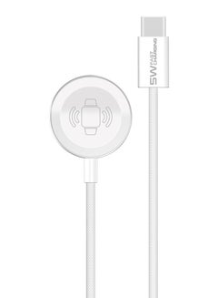 PROMATE 5W Ultra-Fast Apple Watch Charger with USB-C Connector and 1.2m Flexible Fabric Braided Cable for Maximum Portability, Tough Build for Long-Lasting Durability, and Easy Charging Anywhere, WatchLink-C White  - Image 1