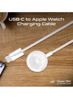 PROMATE 5W Ultra-Fast Apple Watch Charger with USB-C Connector and 1.2m Flexible Fabric Braided Cable for Maximum Portability, Tough Build for Long-Lasting Durability, and Easy Charging Anywhere, WatchLink-C White  - Image 2