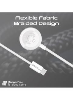 PROMATE 5W Ultra-Fast Apple Watch Charger with USB-C Connector and 1.2m Flexible Fabric Braided Cable for Maximum Portability, Tough Build for Long-Lasting Durability, and Easy Charging Anywhere, WatchLink-C White  - Image 5