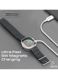 PROMATE 5W Ultra-Fast Apple Watch Charger with USB-C Connector and 1.2m Flexible Fabric Braided Cable for Maximum Portability, Tough Build for Long-Lasting Durability, and Easy Charging Anywhere, WatchLink-C White  - Image 3