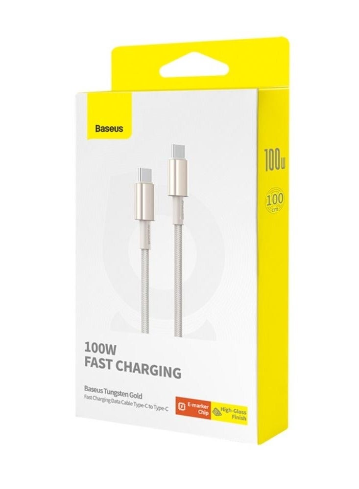 Baseus - Tungsten Gold Fast Charging Data Cable Type-C to Type-C 100W 2M Titanium Galaxy Gold - Image 1