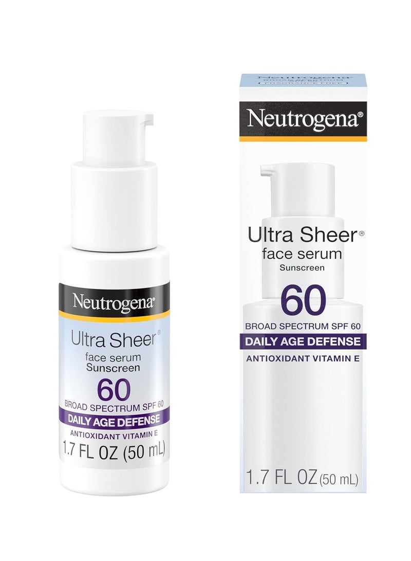 نيوتروجينا Ultra Sheer Moisturizing Face Serum with Vitamin E & SPF 60, All Day Facial Sunscreen Serum with Broad Spectrum UVA/UVB Protection, Fragrance-Free, Oxybenzone-Free, 1.7 oz 50 mlml - Image 1