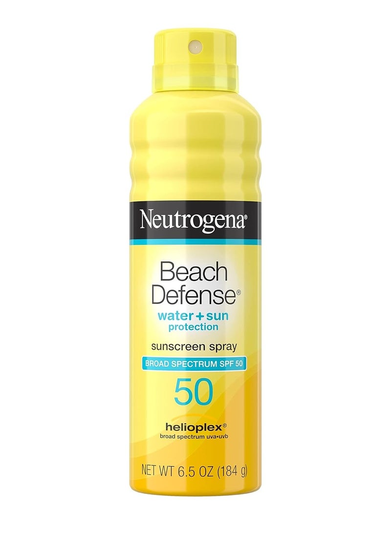 Neutrogena Beach Defense Body Spray Sunscreen with Broad Spectrum SPF 50, Shields Against UVA and UVB Rays, Water Resistant and Oil Free Sun Protection, Oxybenzone Free and Fast Drying, 6.5 OZounce - Image 1