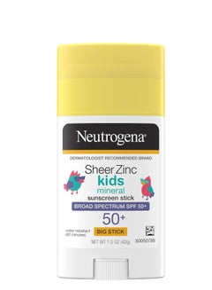 Neutrogena Sheer Zinc Oxide Kids Mineral Sunscreen Stick, Broad Spectrum SPF 50+ & UVA/UVB Protection & Water Resistant with Residue-Free, No-Mess Application, Oil- & Paraben-Free, 1.5 ozounce  - Image 1