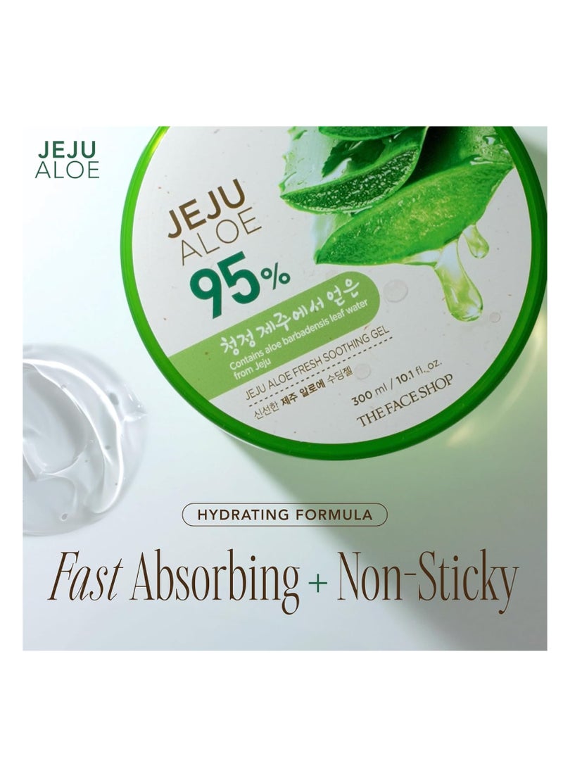 THE FACE SHOP Jeju Aloe Soothing Gel | Multi-use Moisturizing & Soothing Gel For Face, Body & Sun Burn Care | 95% Aloe Vera Extract, All Skin Types, 10.14 fl oz, Korean Skincare 300 mlml  - Image 2