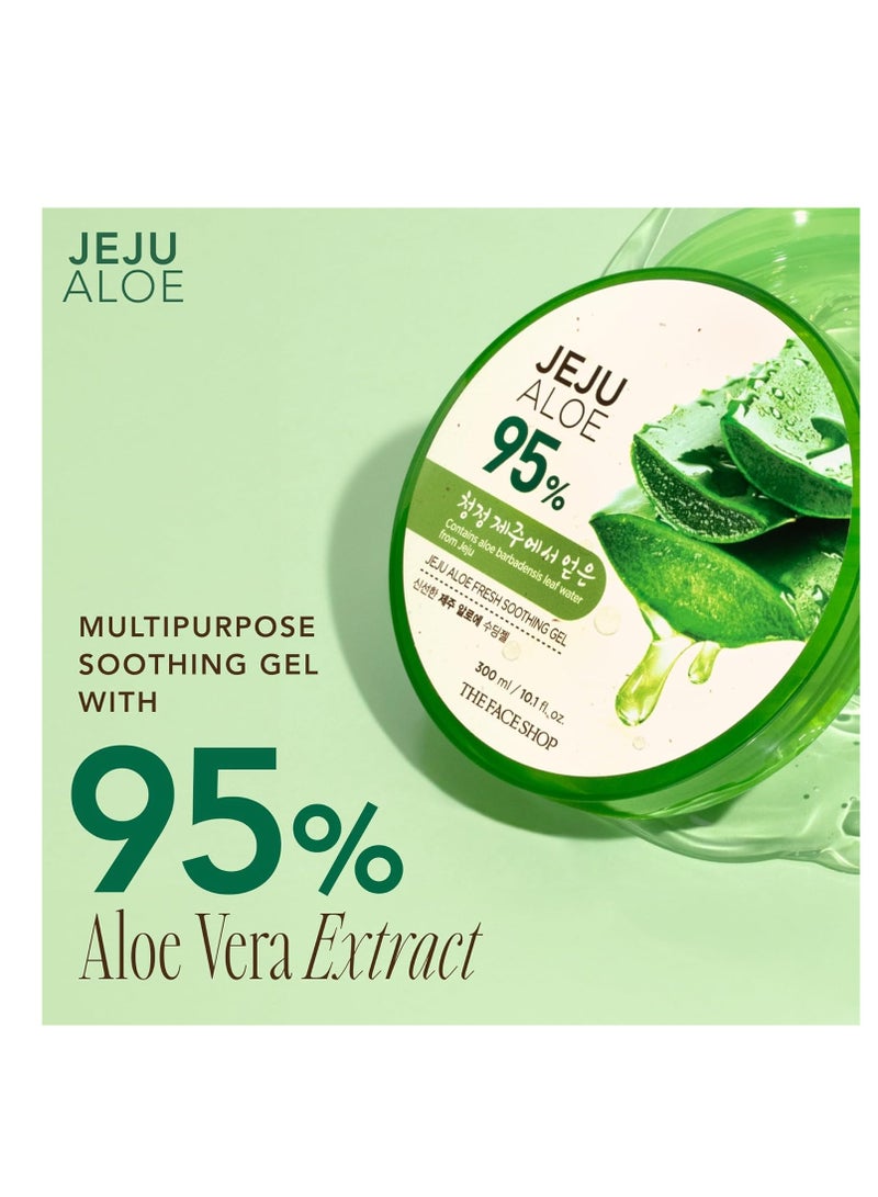 THE FACE SHOP Jeju Aloe Soothing Gel | Multi-use Moisturizing & Soothing Gel For Face, Body & Sun Burn Care | 95% Aloe Vera Extract, All Skin Types, 10.14 fl oz, Korean Skincare 300 mlml  - Image 3