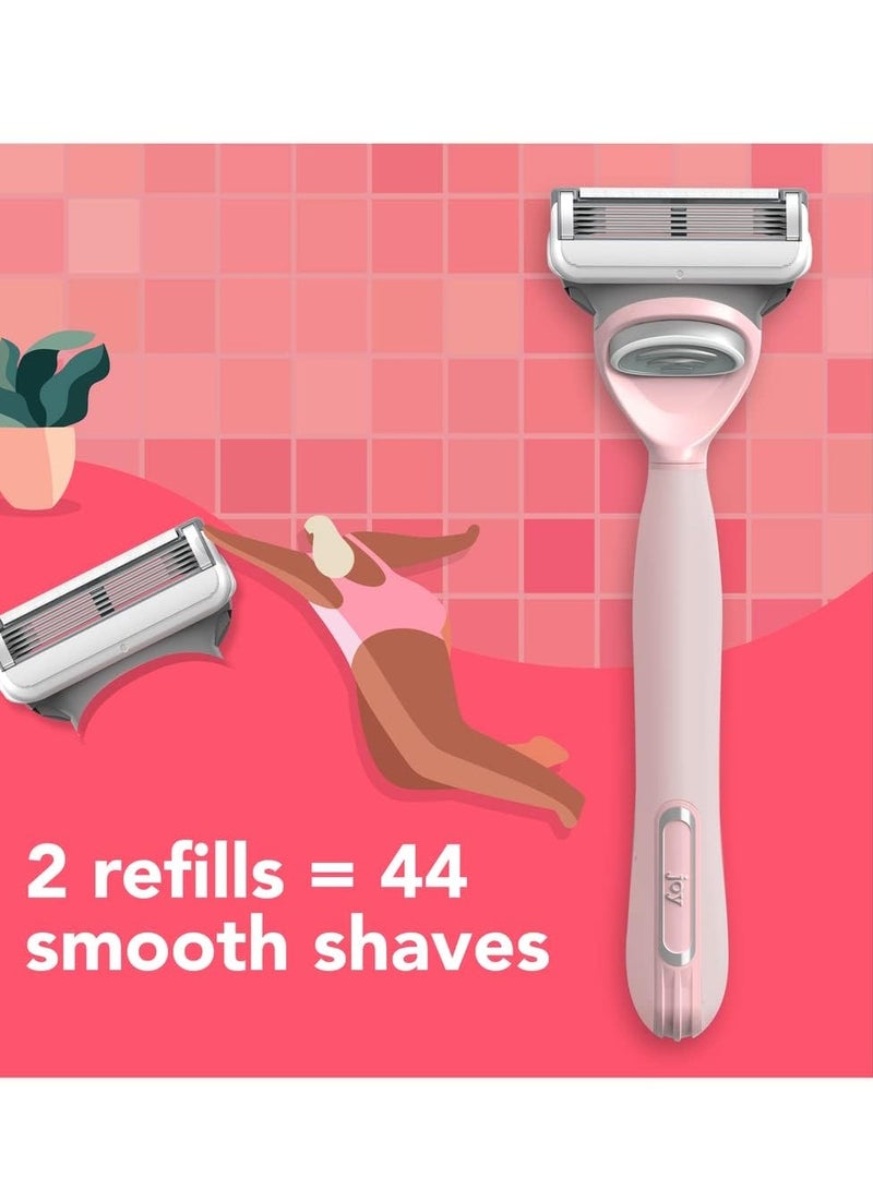 جوي Razors for Women, 1 Handle, 8 Razor Blade Refills, Pink, Lubrastrip to Help Avoid Skin Irritation - Image 2