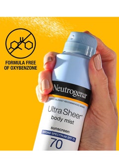 Neutrogena Sunscreen Spray, Ultra Sheer Body Mist, Broad Spectrum SPF 70, Non-Greasy Water Resistant Body Sunscreen Mist, Non-Comedogenic, 5 oz, 3 Packounce  - Image 2